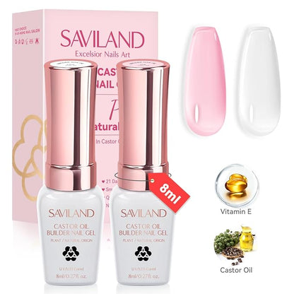 SAVILAND 6PCS Natural Cuticle Oil Pen with Clear Pink Gel Builder for Nails