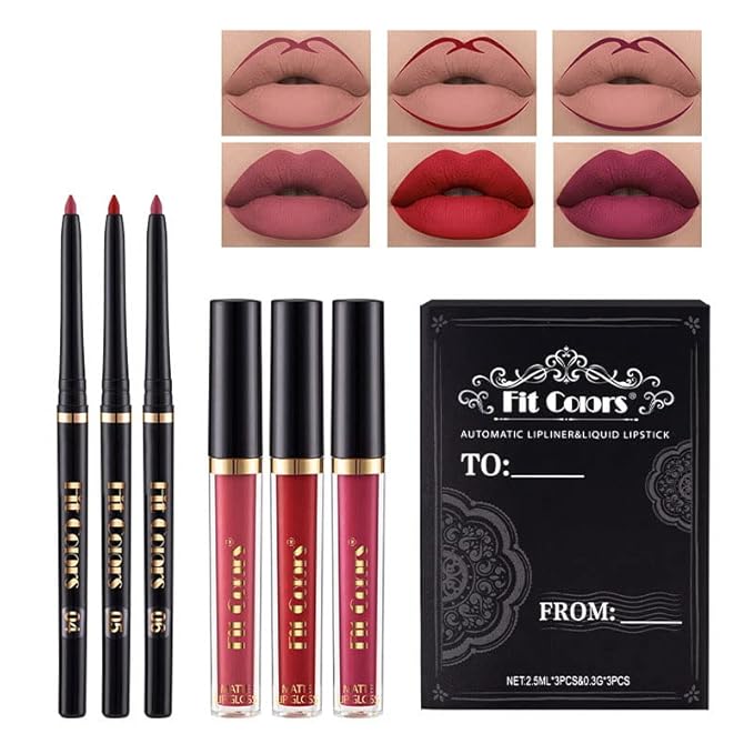 BINGBRUSH 3 Colors Liquid Matte Lipstick and Lipliner Pack Set, Lip Tint Long Lasting 24 Hour Waterproof Velvet Nonstick Cup Lipgloss Lip Stain Pigmented Lip Makeup Gift Sets