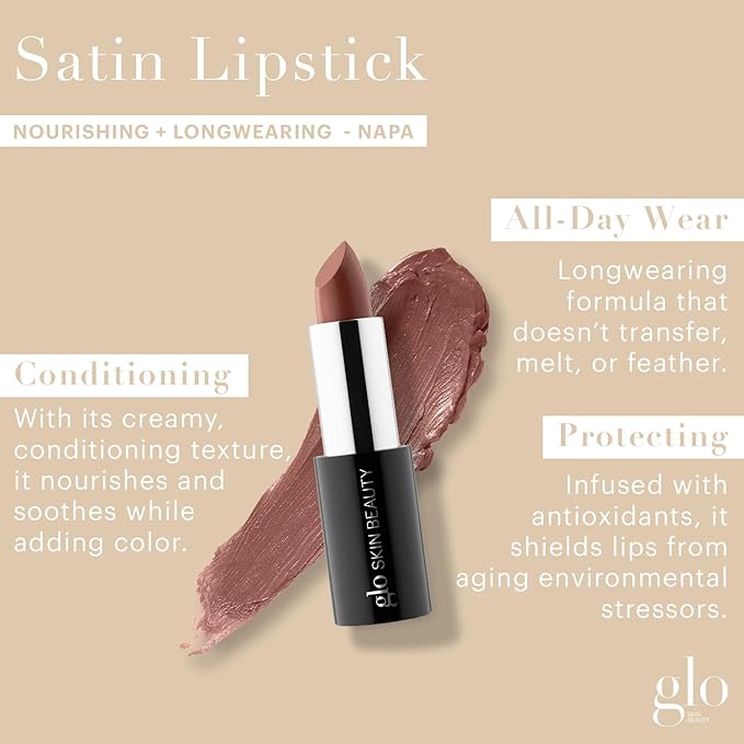 Glo Skin Beauty Satin Lipstick (Napa) | Nourishing Longwearing Lip Stick Packed with Skincare Benefits