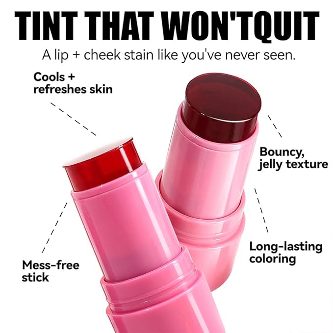 Cooling Water Jelly Tint,Multi-Use Cheek and Lip Stain,Water Jelly Tint Blush Stick,Natural Lasting Blush Lip Gloss - Buildable Watercolor Finish - 1,000+Swipes Per Stick - Vegan, Cruelty Free