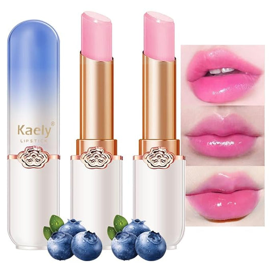 Kaely 2Pcs Blueberry Tinted Lip Balm,PH Lipstick Color Changing Makeup Sets,Light Pink Lip Tint Gloss,Korean Lip Stain Lips Color Change Long Lasting Waterproof,labiales magicos 24 horas originales