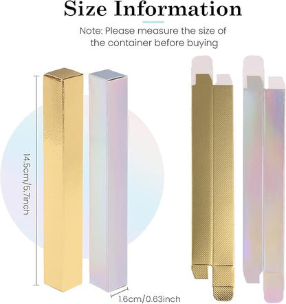 RONRONS 50 Pieces Holographic Gold Eyeliner Box Lip Gloss Boxes Packaging Twist Pen Wrapping Holder DIY Makeu Sample Wrapping Storage for Gifts Business Bulk, 14.5 x 1.6 x 1.6cm/5.7 x 0.63 x 0.63inch
