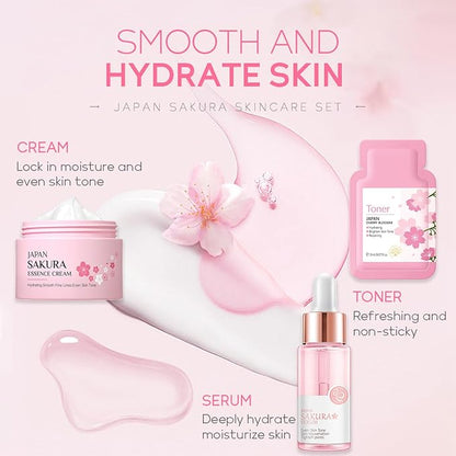 Skincare Set for Teenage Girls, Japan-Sakura Skin Care Products Set, Skin Care Sets & Kits, Cleanser, Toner, Serum, Cream, Sleep Mask,Eye Mask,Mud Mask,Lip Mask Beauty Products Daily Face Care 24PCS