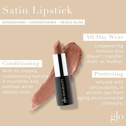 Glo Skin Beauty Satin Lipstick (Peach Bliss) | Nourishing Longwearing Lip Stick Packed with Skincare Benefits