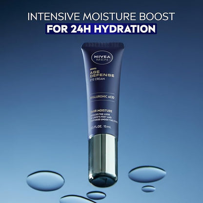 NIVEA Men Age Defense Eye Cream with Hyaluronic Acid, Skin Care Gifts for Dad, 24-Hour Hydrating Under Eye Cream for Men Helps Reduce Look of Crow's Feet, Fine Lines and Dark Circles, 0.5 Fl Oz Tube