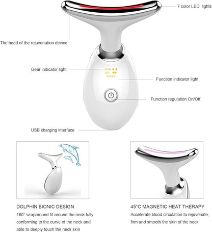 Facial and Neck Massager，7 Color Led light therapy for Face and Neck, Multifunctional Facial Skin Care Tools,Beauty Device for Home Use