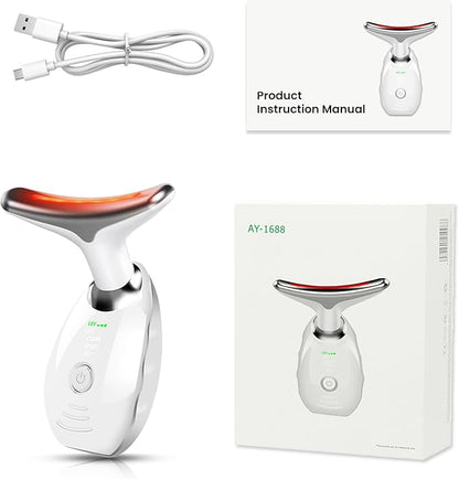 7 Color Face and Neck Massager for Skin Care, Multifunctional Facial Tool With Non-Slip Design, White