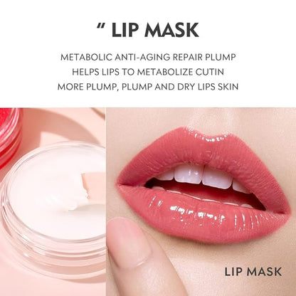 Pudaier Lip Care Kit, Hydrating Lip Glow Oil, Moisturizing Lip Mask, Exfoliating Lip Scrub, 3 Pcs Lip Care Plumping Makeup Set for Shiny and Nourishing Lips, Dry Lips Treatment