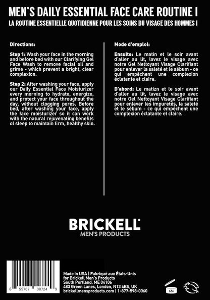 Brickell Men's Daily Essential Face Care Routine I, Gel Facial Cleanser Wash and Face Moisturizer Lotion, Men's Skincare Gift Set Natural and Organic, Scented