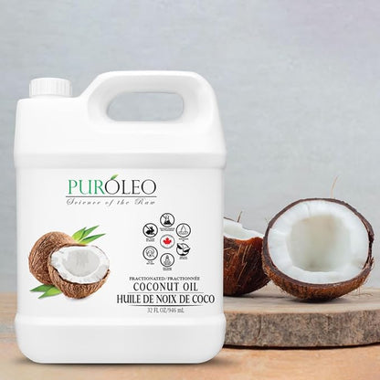 PUROLEO Fractionated Coconut Oil 32 Fl Oz/946 ML (Packed in Canada) 100% Natural and odorless Moisturizer & Carrier Oil l Hair Skin Body, Aromatherapy, Massage, Makeup Remover