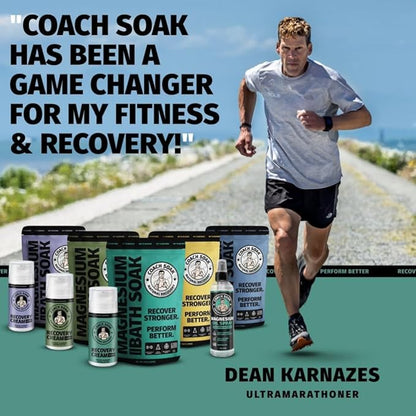 Coach Soak Recovery Bath Soak - Faster Absorption Than Epsom Salt for Pain - Rejuvenating Magnesium Flakes with 21 Minerals, Essential Oils & Bath Salts, 3lbs (Unscented)