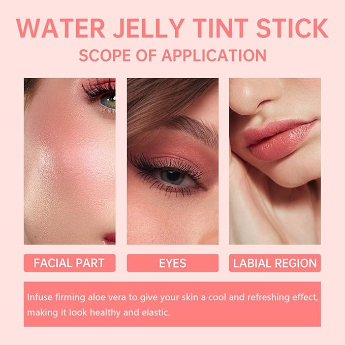 Cooling Water Jelly Tint,Multi-Use Cheek and Lip Stain,Water Jelly Tint Blush Stick,Natural Lasting Blush Lip Gloss - Buildable Watercolor Finish - 1,000+Swipes Per Stick - Vegan, Cruelty Free