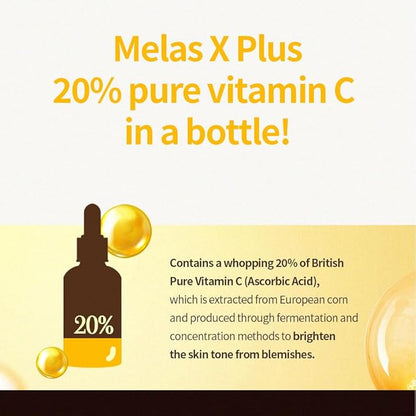 Low pH Vitamin C MelasX Plus Ampoule for Face with Pure Vitamin C For Wrinkle, Freckle, and Blemish Care | Non-Stikcy Oil Type 30ml (1.01fl.oz.)