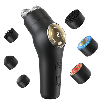 Facial Device, 7-in-1 Compact Face Massager, Portable Facial Kit with Red Light for Skin Care, Waterproof Facial Roller Massager with Cleaning Function