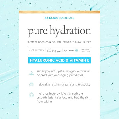 Hyaluronic Acid & Vitamin E Eye Cream - For Dark Circles and Puffiness, Moisturizing & Anti-aging Under Eye Cream - Cruelty Free Korean Skin Care For All Skin Types - 1.0 Fl. oz/ 30ml