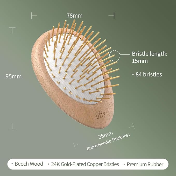 Uffy Acubrusher – Bamboo Bristle Gua Sha Hair Brush - Ergonomic Scalp Massager for Dandruff & Hair Growth, Suitable for All Hair Types - Ideal Gift for Mom in Beech Wood