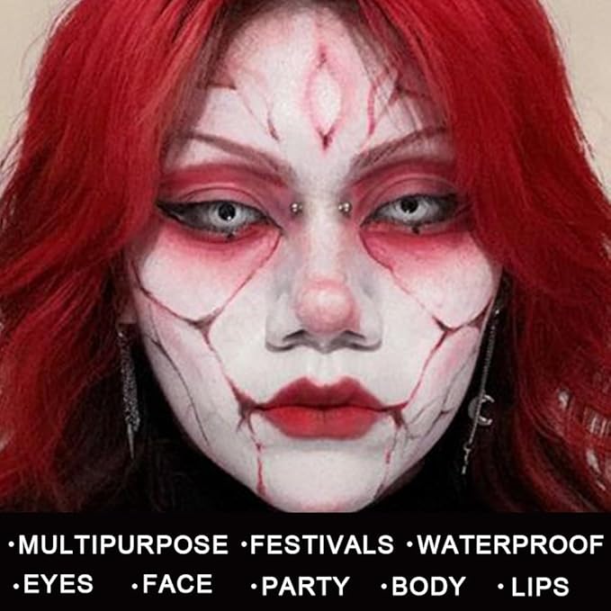 Kaely 2Pcs Lip Face Body Paint Stick,Eye Black Stick,Halloween Cosplay Birthday Party Clown Makeup Sets,Easy to Color,White Red Matte Lipstick Set,labiales magicos 24 horas originales