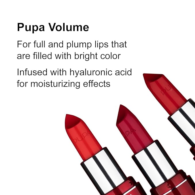 Pupa Milano Volume - Plumping, Hydrating, Cream Formula Lipsticks - Lasting Color That Stays On Lips All Day Long - Lustrous, Flattering Shades For All Skin Complexions - 406 Ruby Red - 0.123 Oz