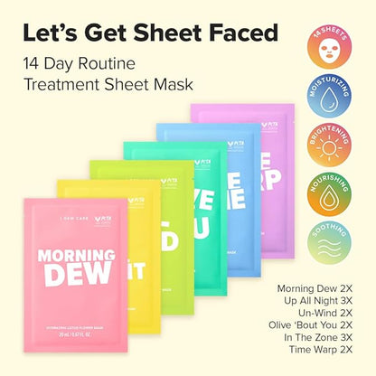 I DEW CARE Glass Skin Face Mask Variety Pack - Let's Get Sheet Faced | For Perfect Care Routine, 2 Week Intense Korean Face Masks Skincare, Makeover with Collagen, Moisturizing, 14 Count