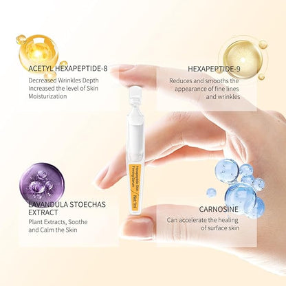 Firming Skin Serum with Acetyl Hexapeptide-8, Hexapeptide-9, Carnosine - Moisturizing, Hydrating and Antioxidant for Fine Lines, 15 Pcs/Box Ampoules