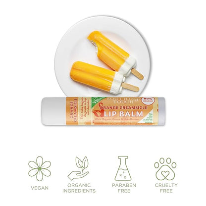 Vegan Lip Balm Set - Variety Pack of 3 Soothing Touch Lip Balms. Large 0.25 oz size. Includes Bonus Muslin Pouch Unique Gift Bundle by Tiny Seed (Strawberry Shortcake, Orange Creamsicle, Piña Colada)