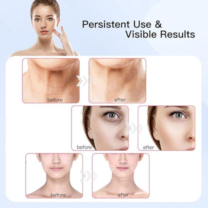 Neck Face Massager, Multifunctional Facial Massager, Face Sculpting Tool for Skin Care with Vibration, Thermal (Pink Silver)
