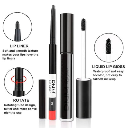 2 Colors Liquid Matte Lipstick and Lipliner Set, Black Purple Lip Tint 24 Hour Waterproof Velvet Nonstick Cup Lipgloss Lip Stain Pigmented Lip Makeup Gift Sets for Girls and Women Labiales19&20