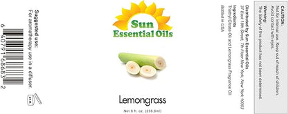 Sun Essential Oils - Lemongrass Essential Oil 8 oz with Dropper for Diffuser, Hair & Skincare, Aromatherapy Massage, Humidifier, Candle, Soap & Lotion Making at Home