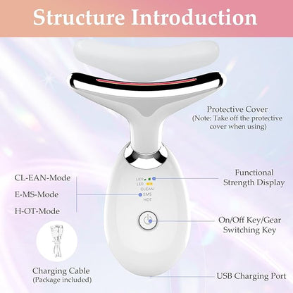 Face and Neck Massager Tool, 7 Colors LED Womens Skin Care Facial Massager for Skin Rejuvenation, Lifting, Toning, Glow Boost