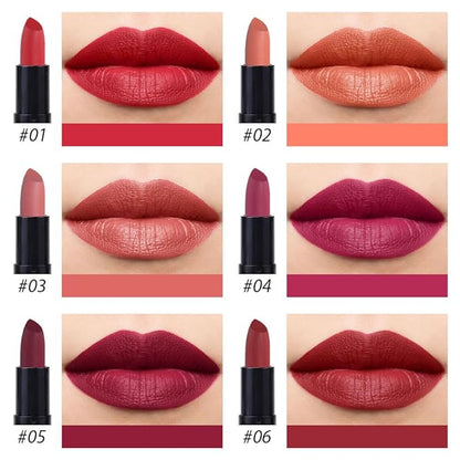 evpct 6Pcs Velvet Matte Lipstick Sets for Women, Ruby red Nude pink Dusty rose Plum purple Wine red Dark Red Lipstick Waterproof Lip Stick Stain Makeup Gift Sets labiales mate 24 horas originales C