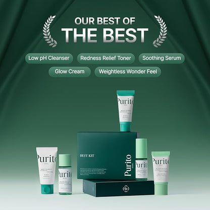 PURITO SEOUL Best Kit - Skincare Routine with Panthenol Cleanser & Cream, Unscented Centella Serum & Toner, For All Skin Types, Gift Set, For Face, Facial Serum, K-Beauty, 3.52 fl. oz.