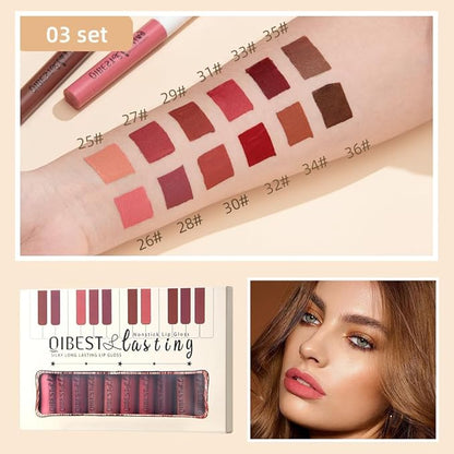 QiBest 12Pcs Velvet Matte Liquid Lipstick Makeup Sets Lipstick