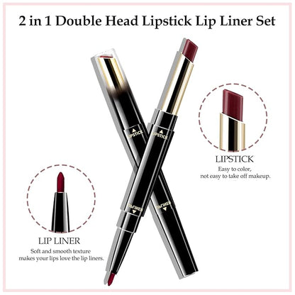 Boobeen 2 in 1 Double Head Lipstick & Lip Liner Makeup Set Matte Velvet Lipgloss Lipstick Creamy Lip Pencil for Women, Long-lasting and Non-smudge (#08)