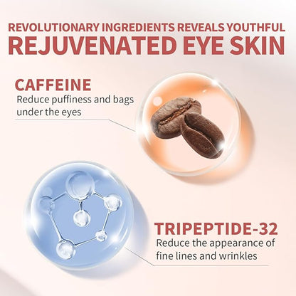 Anti-Aging Caffeine Eye Cream with Metallic Applicator, Eyebag Remover, Under Eye Cream Skin Care Anti-Wrinkles, Fine Lines, Dark Circles, 0.6 OZ