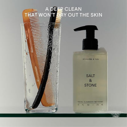 Salt & Stone Face Wash for Women & Men, Spirulina & Yuzu Gentle Facial Cleanser, Makeup Remover Pore Minimizer with Hyaluronic Acid, Squalane, Skin Care for All Skin Types, Vegan, Cruelty Free, 7.2 oz