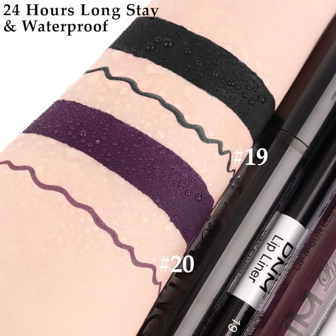 2 Colors Liquid Matte Lipstick and Lipliner Set, Black Purple Lip Tint 24 Hour Waterproof Velvet Nonstick Cup Lipgloss Lip Stain Pigmented Lip Makeup Gift Sets for Girls and Women Labiales19&20