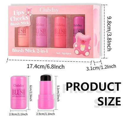 Cooling Water Jelly Tint Blush, Multi-Use Lip Stain Tint & Cheek Stick, Chill Poppy Pink Lip Gloss -1,000+ Swipes Per Stick Longlasting & Non-Stick Watercolor Effect Vivid Color (4 Colors)