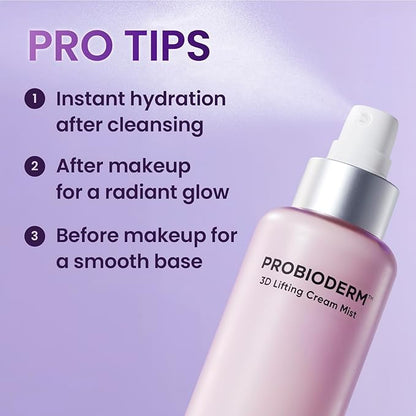 Probioderm™ 3D Lifting Cream Mist 3.38 fl oz (100 ml) | Face Moisturizers, Hydrating Glowing Serum Spray, Moisturizing & Elasticity-Enhancing Facial Mist for Face, Neck & Décolleté