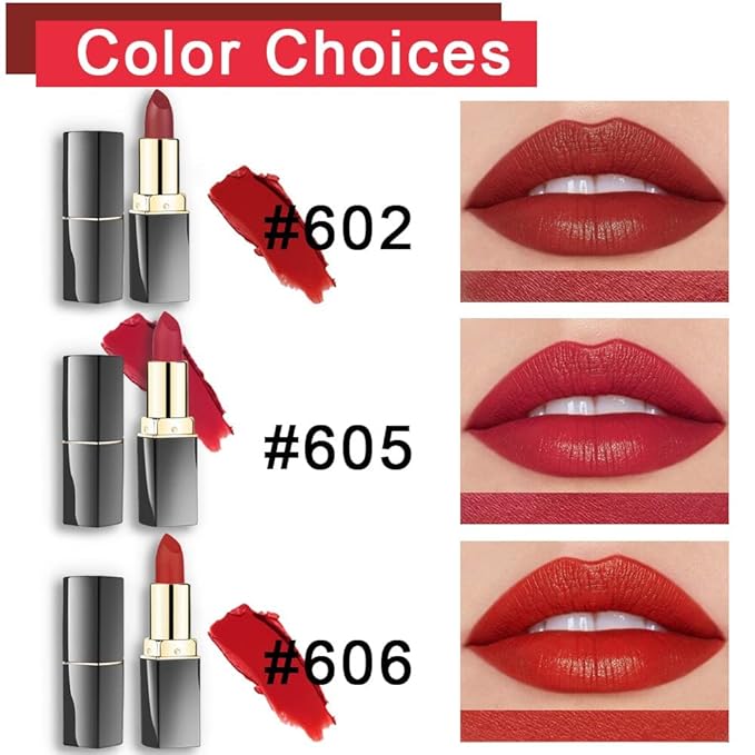 evpct 3Pcs Dark Light Bright Red Silky Velvet Matte Lipstick Pack Sets for Women,Ruby Red Long Lasting Smudge Proof Lip Stain Makeup Sets Kit 24 hours original