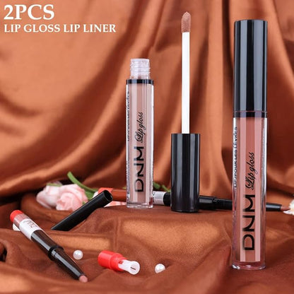 BINGBRUSH 2 Colors Liquid Matte Lipstick and Lipliner Set, Nude Lip Tint 24 Hour Waterproof Velvet Nonstick Cup Lipgloss Lip Stain Pigmented Lip Makeup Gift Sets for Girls and Women Labiales33&34