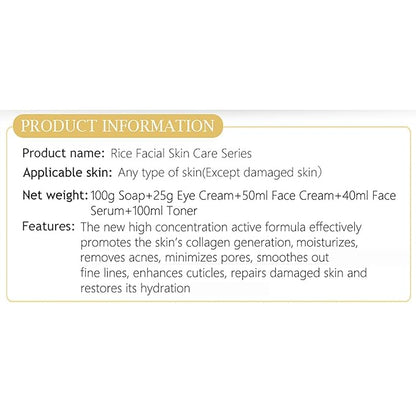 AICHUN BEAUTY Organic Rice Facial Skin Care Set Hydrate Rejuvenating Essence Soap Toner Face Serum Eye Cream Gift Box 100g+100ml+40ml+50ml+25ml 5PCS
