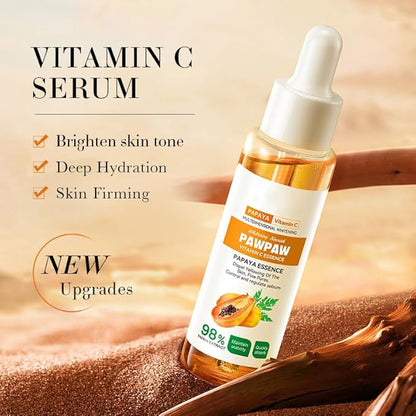 2PC 98% Papaya Extract Vitamin C Nourish PawPaw Essence,Dispel Yellowing Of The Skin, Deep Hydration Fine Pores, Moisturizing Smoothing Facial and Body Skin 60ml / 2.02 fl.oz