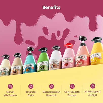 WELCOS Kwailnara Dalgona Milk Body Lotion & Body Wash Set – Energizing & Moisturizing Korean Skincare Set with Dalgona Extract, 560g / 19.75oz Each