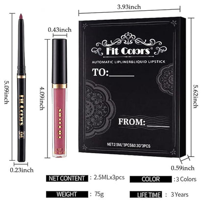 BINGBRUSH 3 Colors Liquid Matte Lipstick and Lipliner Pack Set, Lip Tint Long Lasting 24 Hour Waterproof Velvet Nonstick Cup Lipgloss Lip Stain Pigmented Lip Makeup Gift Sets
