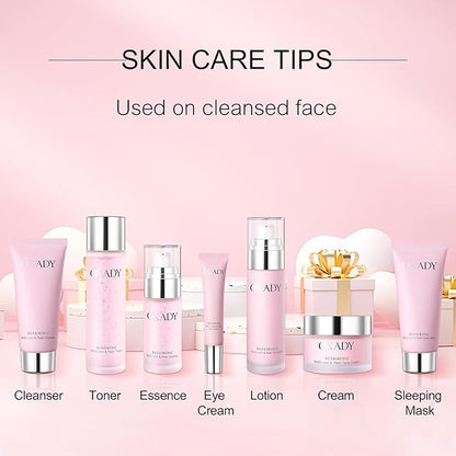 7-In-1 Skincare Gift Set With Facial Cleanser, Toner, Serum, Eye Cream, Lotion, Cream&Sleep facial mask, Moisturizing Skin Care Kit For Women, Birthday Gifts Set For Teen Girls