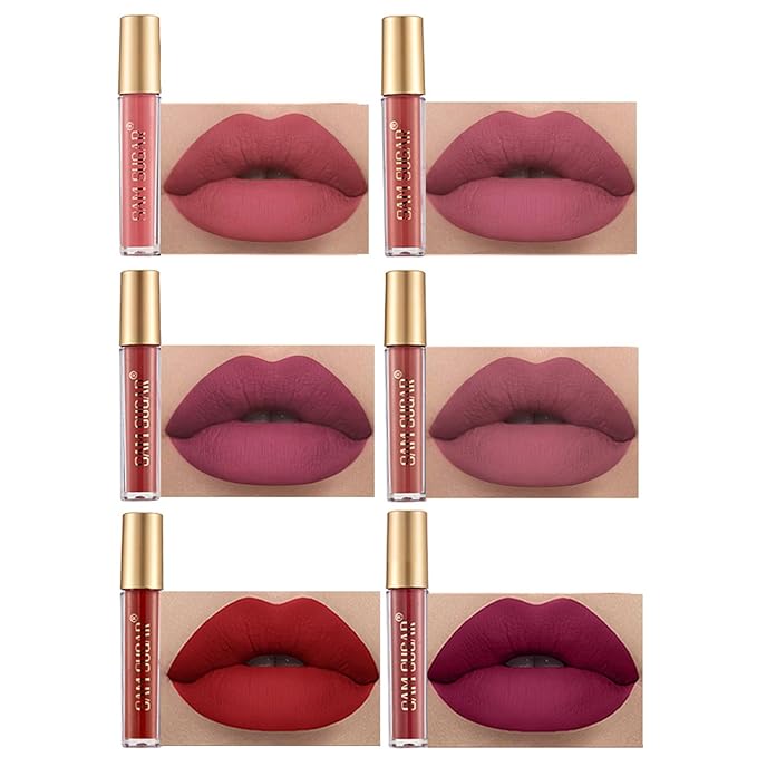 6PCS Everlasting Matte Liquid Lipstick Makeup Set,Long Lasting Waterproof Matte Lip Gloss,High Pigmented Nude Lipgloss Kit,Beauty Cosmetics Makeup Gift for Girls (#A)