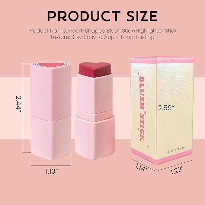 Blush Stick for Cheeks, Cream Blush with Heart-shaped, Blush Him