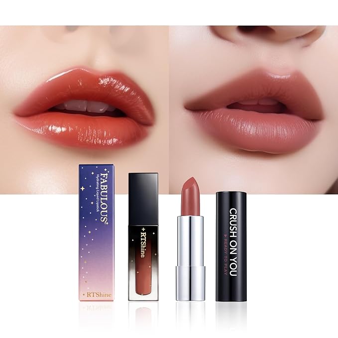 READY TO SHINE Matte Vegan Creamy Satin Lipstick and Lip Glow Set- (302-Close to You+104-#ALLURE) CRUSH ON YOU