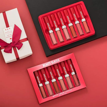 6 Pcs Matte Liquid Lipstick Makeup Set, Non-Stick Cup Long-Lasting Wear Not Fade Waterproof Nude Red Velvet Lip Gloss Beauty Cosmetics Set