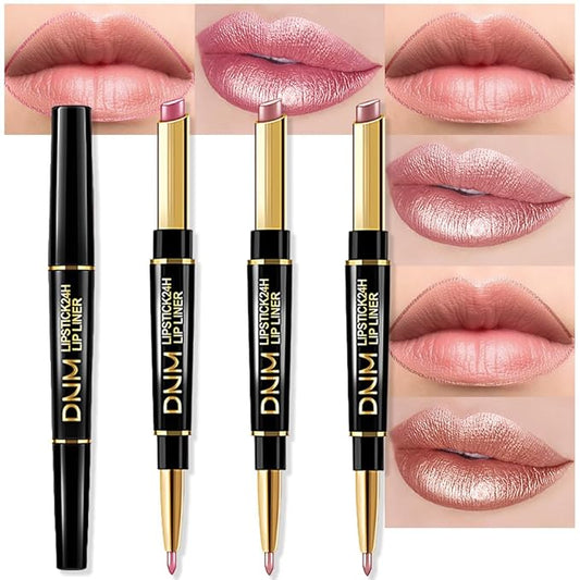 evpct 3Pcs Light Pink Nude Brown Metallic Shine Lip